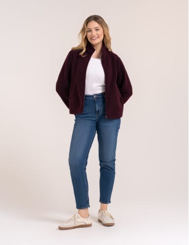 Kurtki damskie - Bluza polarowa damska sherpa baranek o kroju boxy ze stójką i kieszeniami FIOLETOWY - produkt 3