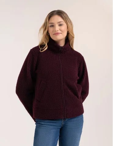 Bluza polarowa damska sherpa baranek o kroju boxy ze stójką i kieszeniami