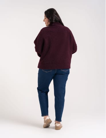 Kurtki damskie - Bluza polarowa damska sherpa baranek o kroju boxy ze stójką i kieszeniami FIOLETOWY - produkt 11