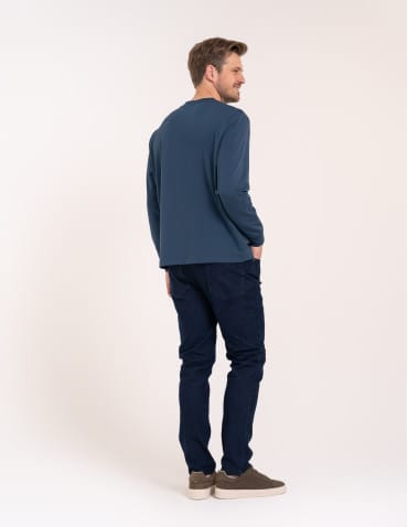 Koszulki z długim rękawem - Koszulka męska z długim rękawem longsleeve bawełniana bez wzoru GRANATOWY - produkt 5