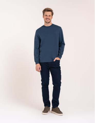 Koszulki z długim rękawem - Koszulka męska z długim rękawem longsleeve bawełniana bez wzoru GRANATOWY - produkt 3