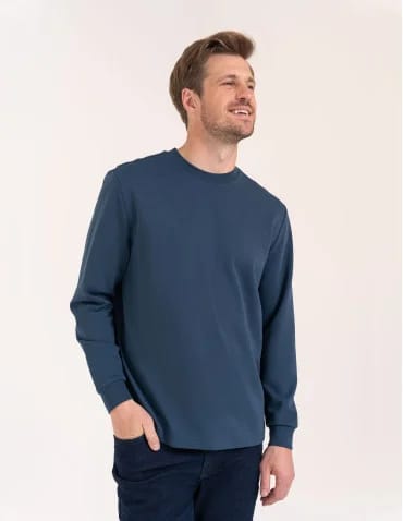 Koszulki z długim rękawem - Koszulka męska z długim rękawem longsleeve bawełniana bez wzoru GRANATOWY - produkt 1