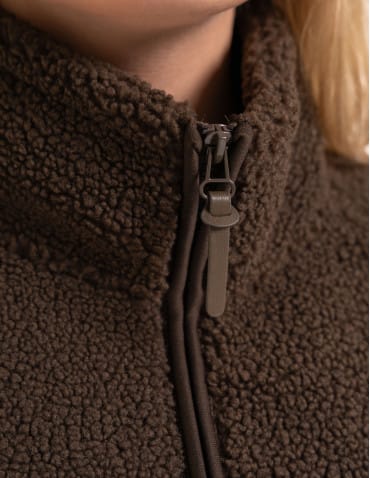 Kurtki damskie - Bluza polarowa damska sherpa baranek o kroju boxy ze stójką i kieszeniami BRĄZOWY - produkt 5