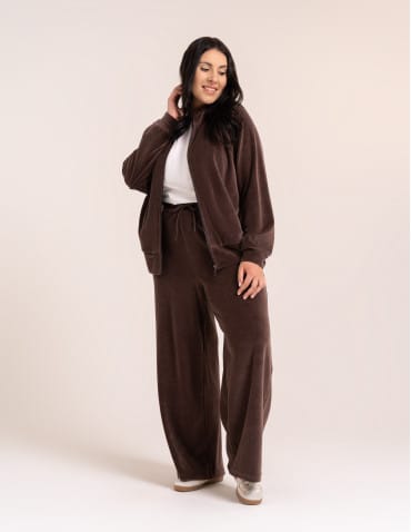 Bluzy damskie - Bluza damska welurowa na zamek z bawełny JASNY BRĄZ - produkt 4