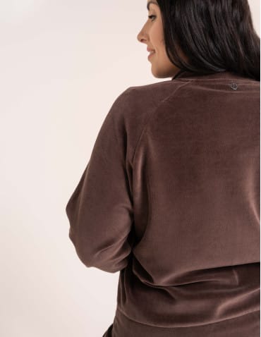 Bluzy damskie - Bluza damska welurowa na zamek z bawełny JASNY BRĄZ - produkt 5