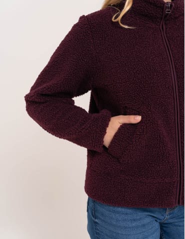 Kurtki damskie - Bluza polarowa damska sherpa baranek o kroju boxy ze stójką i kieszeniami FIOLETOWY - produkt 6