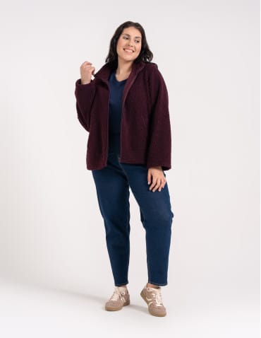 Kurtki damskie - Bluza polarowa damska sherpa baranek o kroju boxy ze stójką i kieszeniami FIOLETOWY - produkt 9