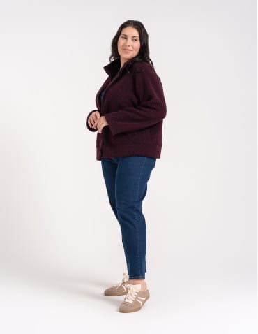 Kurtki damskie - Bluza polarowa damska sherpa baranek o kroju boxy ze stójką i kieszeniami FIOLETOWY - produkt 10