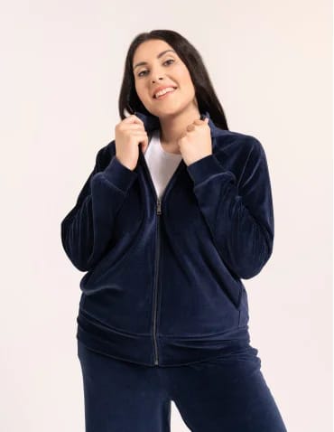 Bluzy damskie - Bluza damska welurowa na zamek z bawełny GRANATOWY - produkt 1