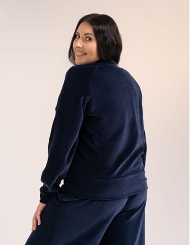 Bluzy damskie - Bluza damska welurowa na zamek z bawełny GRANATOWY - produkt 3