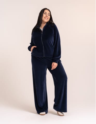 Bluzy damskie - Bluza damska welurowa na zamek z bawełny GRANATOWY - produkt 6