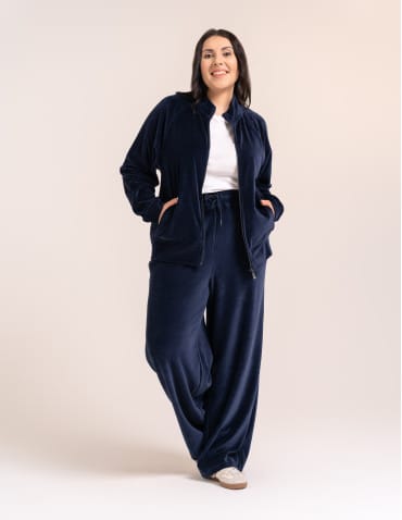 Bluzy damskie - Bluza damska welurowa na zamek z bawełny GRANATOWY - produkt 7