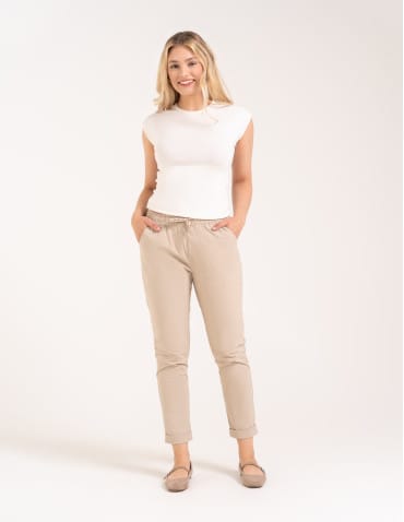 Spodnie damskie - Spodnie damskie jogger w stylu casual z bawełny BEŻOWY - produkt 2