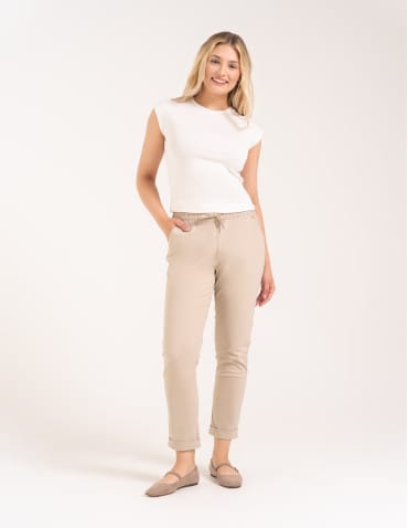 Spodnie damskie - Spodnie damskie jogger w stylu casual z bawełny BEŻOWY - produkt 3