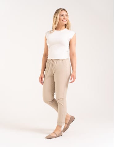 Spodnie damskie - Spodnie damskie jogger w stylu casual z bawełny BEŻOWY - produkt 4