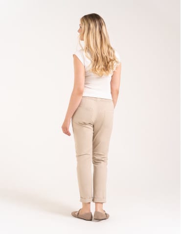 Spodnie damskie - Spodnie damskie jogger w stylu casual z bawełny BEŻOWY - produkt 5