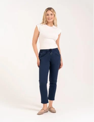 Spodnie damskie - Spodnie damskie jogger w stylu casual z bawełny GRANATOWY - produkt 1