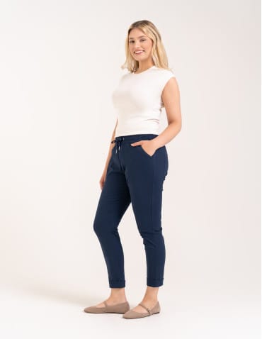 Spodnie damskie - Spodnie damskie jogger w stylu casual z bawełny GRANATOWY - produkt 2