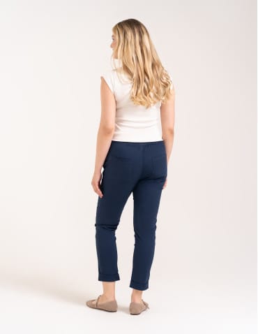 Spodnie damskie - Spodnie damskie jogger w stylu casual z bawełny GRANATOWY - produkt 3