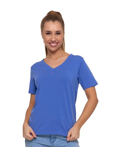 Koszulki i T-shirty - Koszulka damska bawełna Premium T-shirt dekolt w serek NIEBIESKI - produkt 1