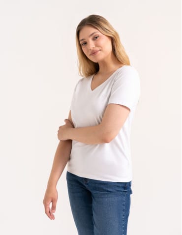 Koszulki i T-shirty - Koszulka damska bawełna Premium T-shirt dekolt w serek BIAŁY - produkt 2