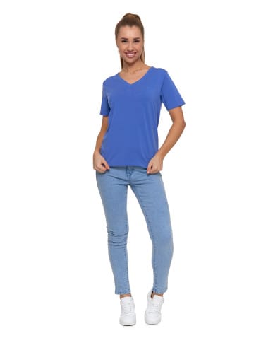 Koszulki i T-shirty - Koszulka damska bawełna Premium T-shirt dekolt w serek NIEBIESKI - produkt 2