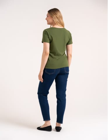 Koszulki i T-shirty - Koszulka damska bawełna Premium T-shirt dekolt w serek CIEMNY KHAKI - produkt 6