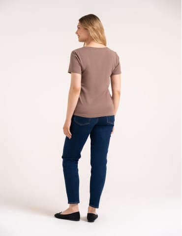 Koszulki i T-shirty - Koszulka damska bawełna Premium T-shirt dekolt w serek CIEMNY BEŻOWY - produkt 7