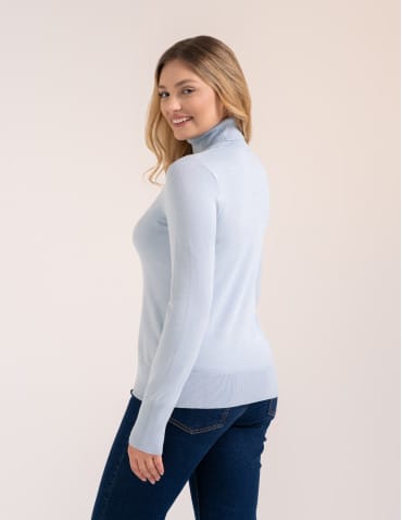 Swetry - Sweter damski golf wiskozowy klasyczny z długim rękawem JASNY NIEBIESKI  - produkt 4