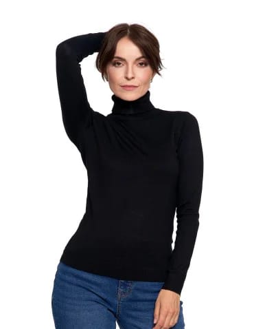 Swetry - Sweter damski golf wiskozowy klasyczny z długim rękawem CZARNY - produkt 1