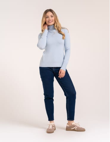 Swetry - Sweter damski golf wiskozowy klasyczny z długim rękawem JASNY NIEBIESKI  - produkt 3