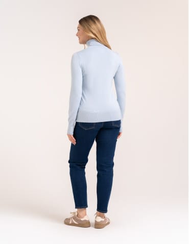 Swetry - Sweter damski golf wiskozowy klasyczny z długim rękawem JASNY NIEBIESKI  - produkt 7