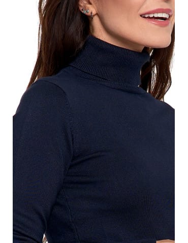 Swetry - Sweter damski golf wiskozowy klasyczny z długim rękawem GRANATOWY - produkt 5
