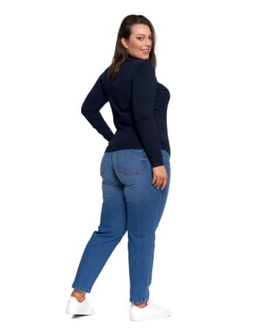 Swetry - Sweter damski golf wiskozowy klasyczny z długim rękawem GRANATOWY - produkt 13