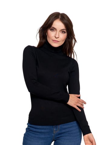 Swetry - Sweter damski golf wiskozowy klasyczny z długim rękawem CZARNY - produkt 5
