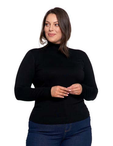 Swetry - Sweter damski golf wiskozowy klasyczny z długim rękawem CZARNY - produkt 9