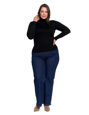 Swetry - Sweter damski golf wiskozowy klasyczny z długim rękawem CZARNY - produkt 11