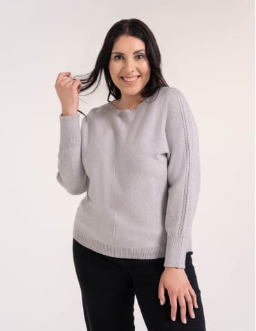 Swetry i kardigany - Sweter damski z wiskozy z ozdobnym wzorem na rękawach SZARY - produkt 1