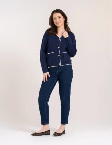 Sweter damski rozpinany ze złotymi guzikami krótki kardigan z wiskozy  - produkt 2