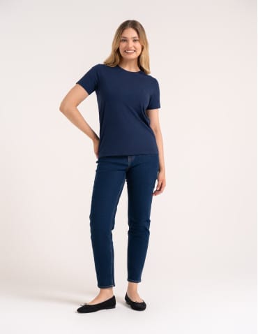 Koszulki i T-shirty - Koszulka damska bawełna Premium T-shirt dekolt okrągły GRANATOWY - produkt 8