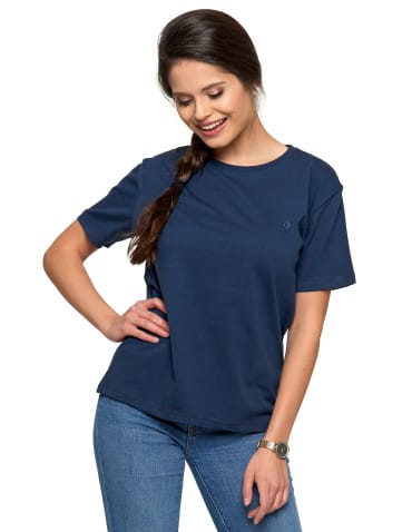 Koszulki i T-shirty - Koszulka damska bawełna Premium T-shirt dekolt okrągły GRANATOWY - produkt 10