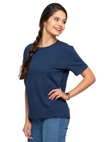 Koszulki i T-shirty - Koszulka damska bawełna Premium T-shirt dekolt okrągły GRANATOWY - produkt 12