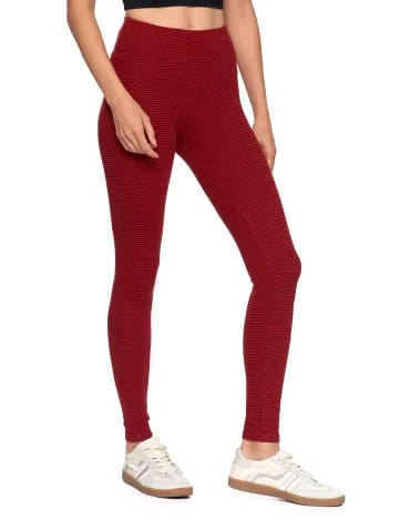 Legginsy damskie - Ciepłe legginsy damskie prążkowane getry z wysokim stanem BORDOWY - produkt 1