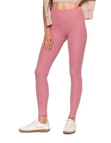 Legginsy damskie - Ciepłe legginsy damskie prążkowane getry z wysokim stanem RÓŻOWY - produkt 1
