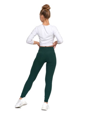 Legginsy damskie - Ciepłe legginsy damskie prążkowane getry z wysokim stanem ZIELONY - produkt 9