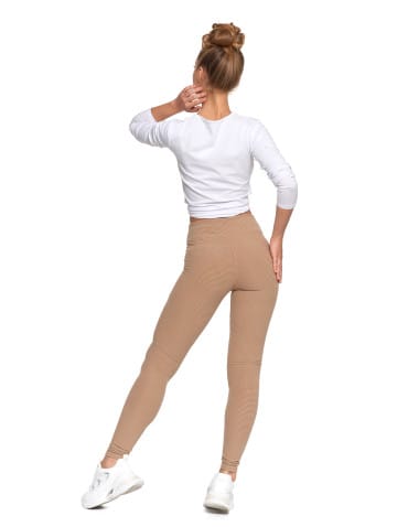 Legginsy damskie - Ciepłe legginsy damskie prążkowane getry z wysokim stanem MOKKA - produkt 4