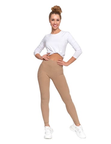 Legginsy damskie - Ciepłe legginsy damskie prążkowane getry z wysokim stanem MOKKA - produkt 10