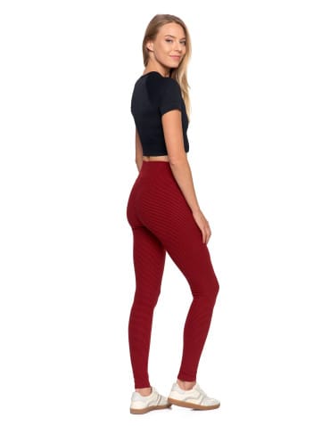 Legginsy damskie - Ciepłe legginsy damskie prążkowane getry z wysokim stanem BORDOWY - produkt 7