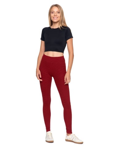 Legginsy damskie - Ciepłe legginsy damskie prążkowane getry z wysokim stanem BORDOWY - produkt 8