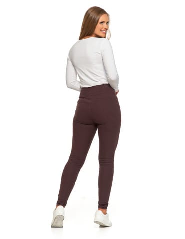 Legginsy damskie - Ciepłe legginsy damskie prążkowane getry z wysokim stanem BRĄZOWY - produkt 8